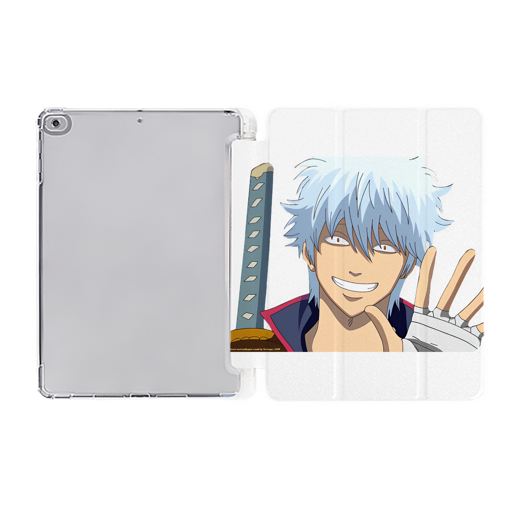 ぎんたま 坂田銀時（さかたぎんとき） 神楽 志村新八（しむら しんぱち） GINTAMA Sakata Gintoki Kagura Shimura Shinpachi IPad ケース ペン収納付き 三つ折りスタンド PUレザー×シリコン 対応機種9.5/10.5/10.9インチ